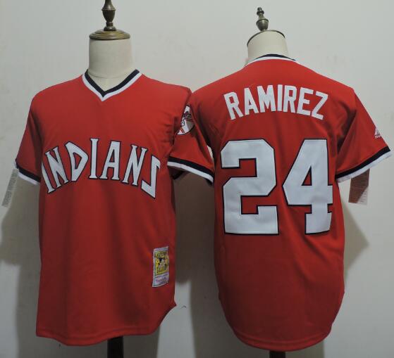 Men's Cleveland Indians #24 Manny Ramirez Majestic 1994 Red Throwback VINTAGE Baseball Jersey