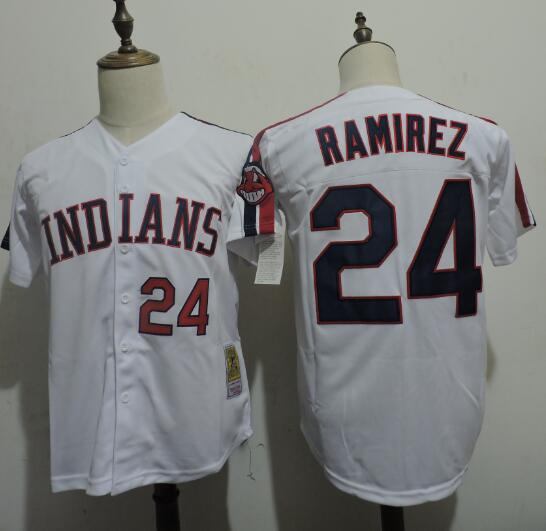 Men's Cleveland Indians #24 Manny Ramirez White Throwback 1993 Baseball Jerseys