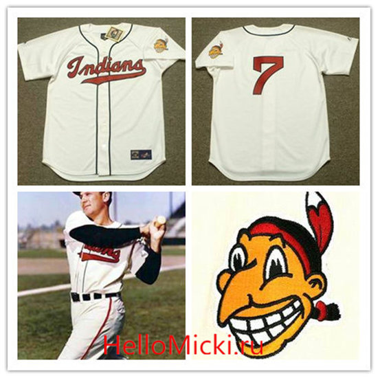 Men's Cleveland Indians #7 AL ROSEN 1948 Majestic White Cooperstown Throwback Jersey