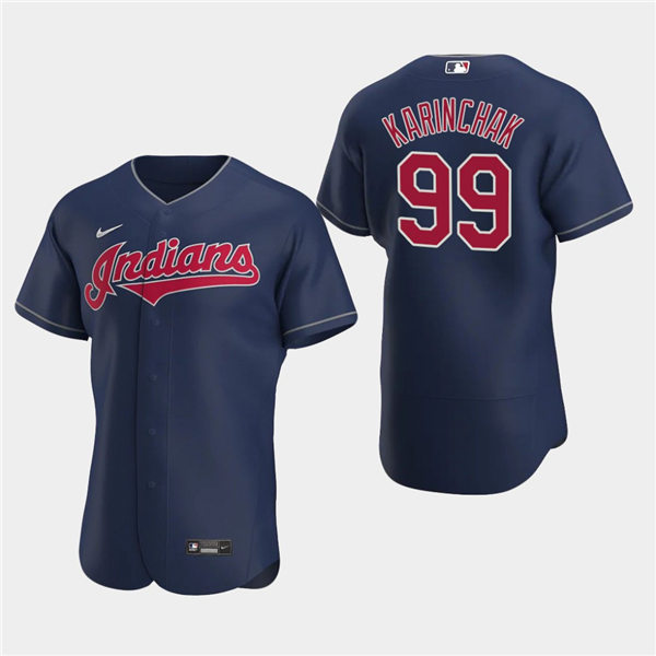 Men's Cleveland Indians James Karinchak #99 Navy Flex Base Baseball Jersey