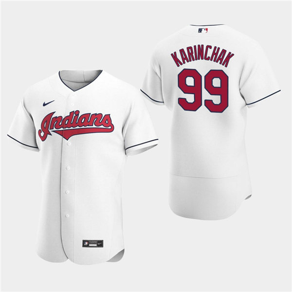 Men's Cleveland Indians James Karinchak #99 White Home Authentic Jersey