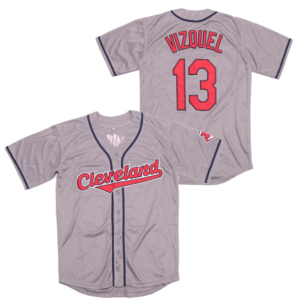 Men's Cleveland Indians Retired Player #13 Omar Vizquel Grey Throwback Jerseys