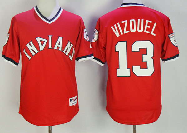 Men's Cleveland Indians Retired Player #13 Omar Vizquel Red Pullover Throwback Jerseys