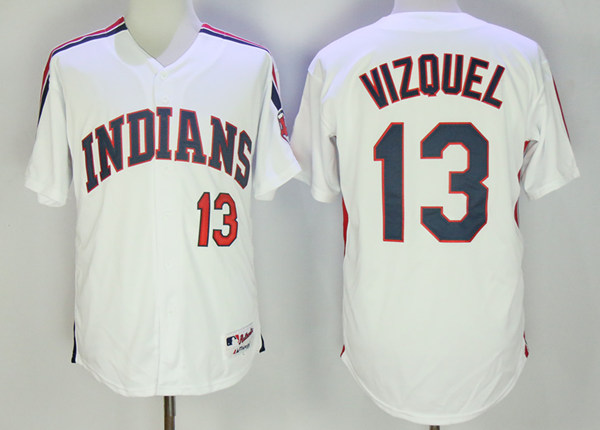 Men's Cleveland Indians Retired Player #13 Omar Vizquel White Throwback Stitched Jerseys