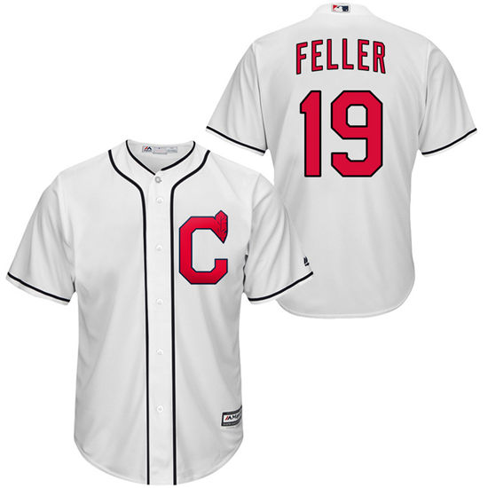 Men's Cleveland Indians Retired Player #19 Bob Feller Majestic 1920's White Turn Back the Clock Throwback Authentic Player Jersey