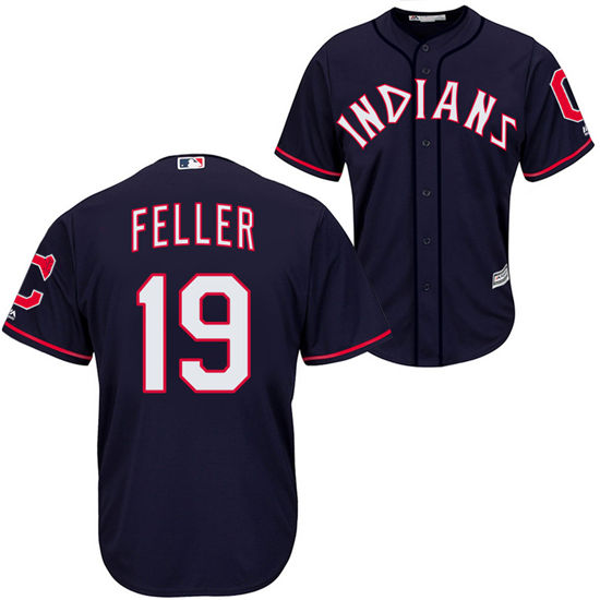 Men's Cleveland Indians Retired Player #19 Bob Feller Majestic 1975-1977 Navy Blue Turn Back the Clock Throwback Authentic Player Jersey