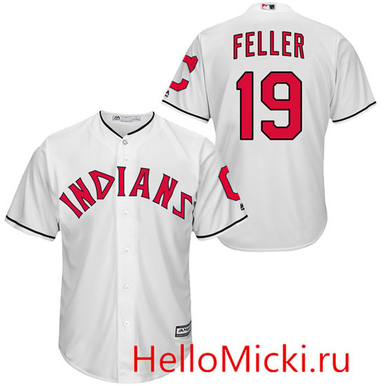 Men's Cleveland Indians Retired Player #19 Bob Feller Majestic 1975-1977 White Turn Back the Clock Throwback Authentic Player Jersey