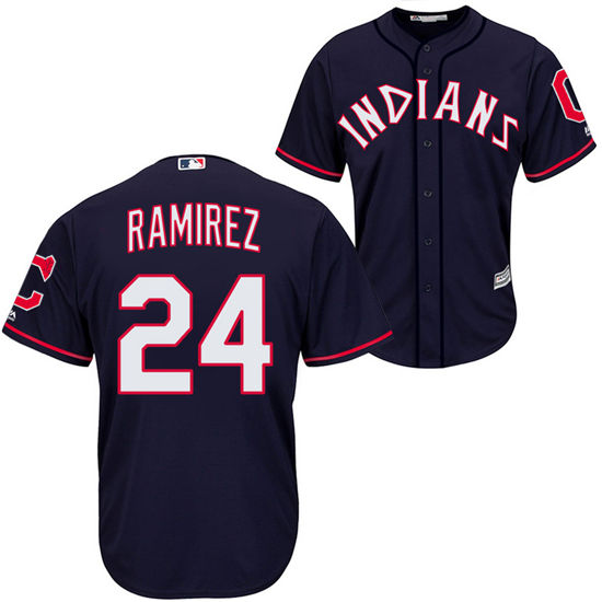 Men's Cleveland Indians Retired Player #24 Manny Ramirez Majestic 1975-1977 Navy Blue Turn Back the Clock Throwback Authentic Player Jersey