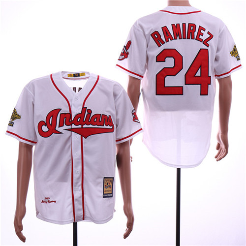 Men's Cleveland Indians Retired Player #24 Manny Ramirez White Throwback Jerseys