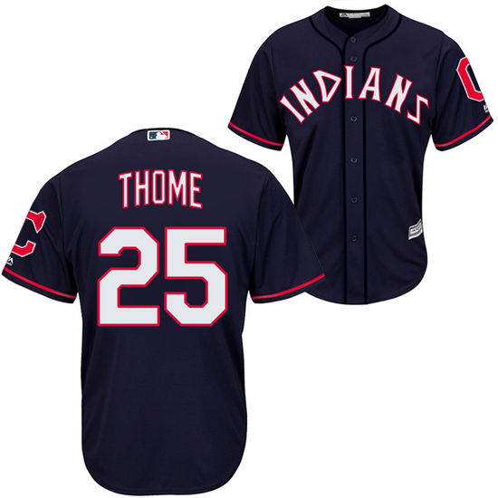 Men's Cleveland Indians Retired Player #25 Jim Thome Majestic 1975-1977 Navy Blue Turn Back the Clock Throwback Authentic Player Jersey