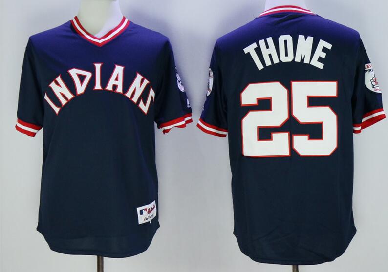 Men's Cleveland Indians Retired Player #25 Jim Thome Navy Blue Pullover Cooperstown Baseball Jersey