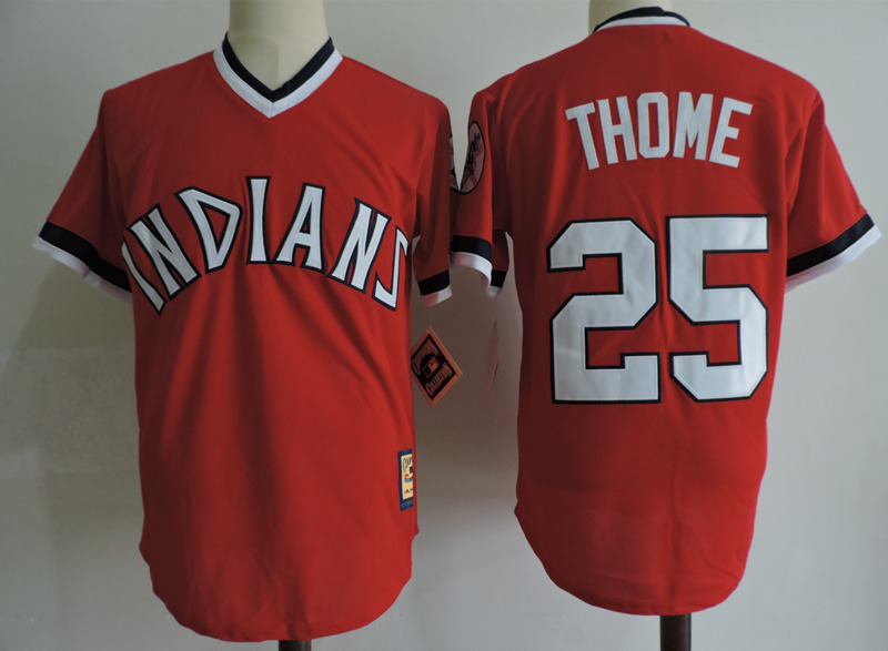 Men's Cleveland Indians Retired Player #25 Jim Thome Red Pullover Cooperstown Baseball Jersey
