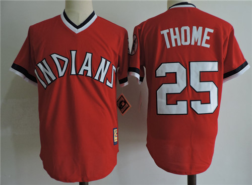 Men's Cleveland Indians Retired Player #25 Jim Thome Red Pullover Cooperstown Baseball Jerseys
