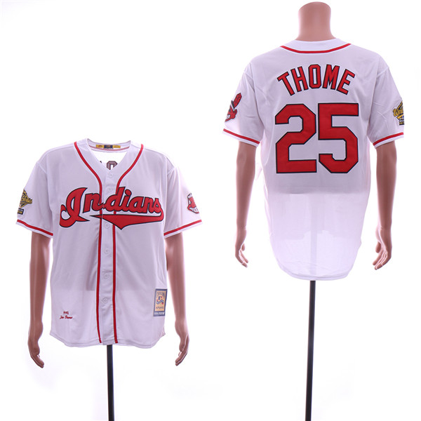 Men's Cleveland Indians Retired Player #25 Jim Thome White Throwback Jerseys