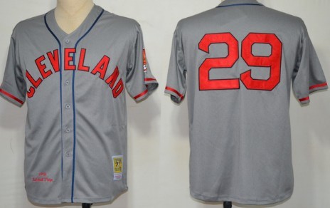 Men's Cleveland Indians Retired Player #29 Satchel Paige 1948 Gray Wool Throwback Jerseys