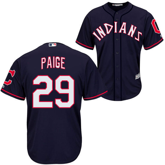 Men's Cleveland Indians Retired Player #29 Satchel Paige Majestic 1975-1977 Navy Blue Turn Back the Clock Throwback Authentic Player Jersey