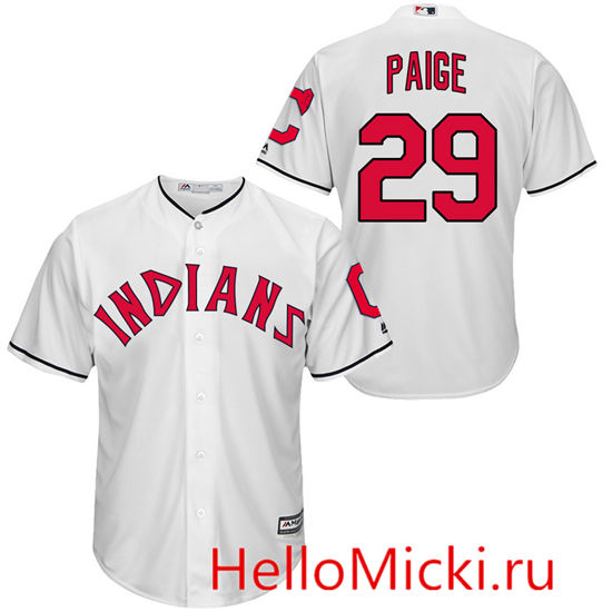 Men's Cleveland Indians Retired Player #29 Satchel Paige Majestic 1975-1977 White Turn Back the Clock Throwback Authentic Player Jersey
