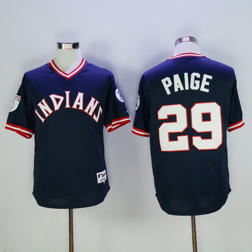 Men's Cleveland Indians Retired Player #29 Satchel Paige Navy Blue Pullover Majestic 1976 Turn Back The Clock Jersey