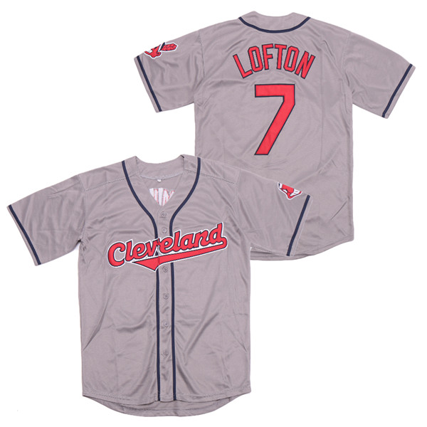 Men's Cleveland Indians Retired Player #7 Kenny Lofton Grey Throwback Jersey1