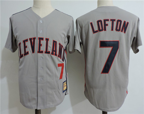 Men's Cleveland Indians Retired Player #7 Kenny Lofton Grey Throwback Jerseys