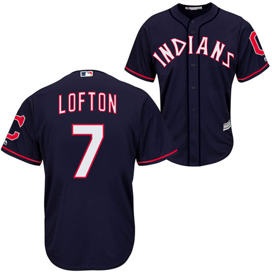 Men's Cleveland Indians Retired Player #7 Kenny Lofton Majestic 1975-1977 Navy Blue Turn Back the Clock Throwback Authentic Player Jersey
