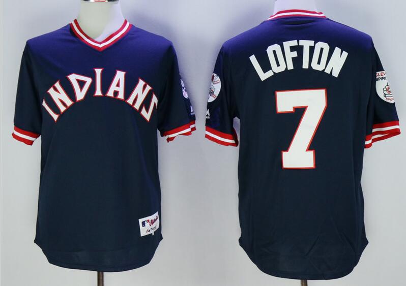 Men's Cleveland Indians Retired Player #7 Kenny Lofton Navy Blue Pullover Cooperstown Baseball Jerseys