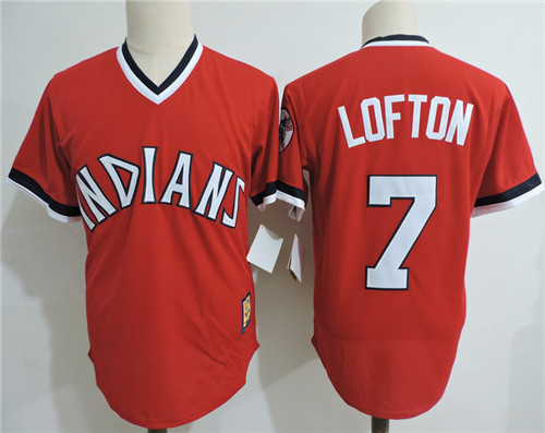 Men's Cleveland Indians Retired Player #7 Kenny Lofton Red Pullover Cooperstown Baseball Jerseys