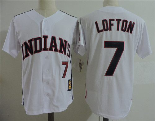 Men's Cleveland Indians Retired Player #7 Kenny Lofton White Throwback 1993 Baseball Jerseys