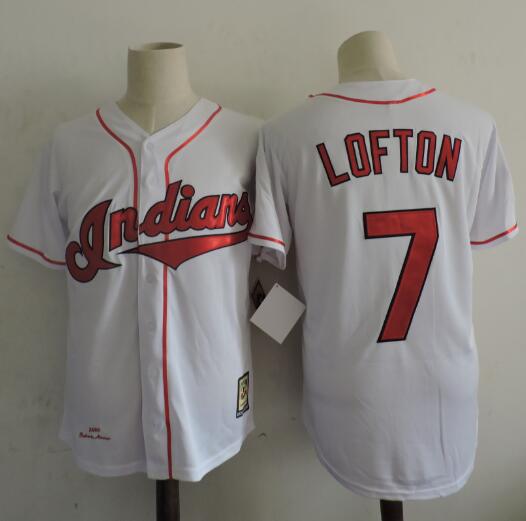 Men's Cleveland Indians Retired Player #7 Kenny LoftonWhite Throwback Vintage 1995 Game Worn World Series Jersey With