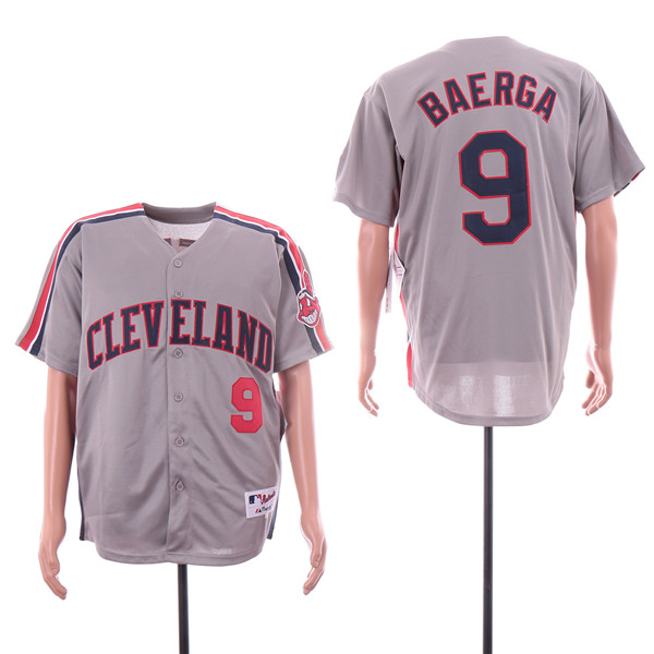 Men's Cleveland Indians Retired Player #9 Carlos Baerga Grey Throwback Jerseys