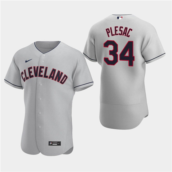 Men's Cleveland Indians Zach Plesac #34 Gray Road Authentic Jersey