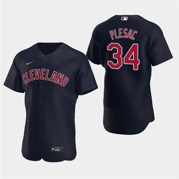 Men's Cleveland Indians Zach Plesac #34 Nike Navy Alternate Cleveland Flex Base Baseball Jersey