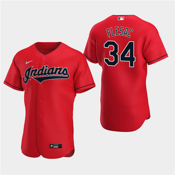 Men's Cleveland Indians Zach Plesac #34 Red Alternate Authentic Jersey