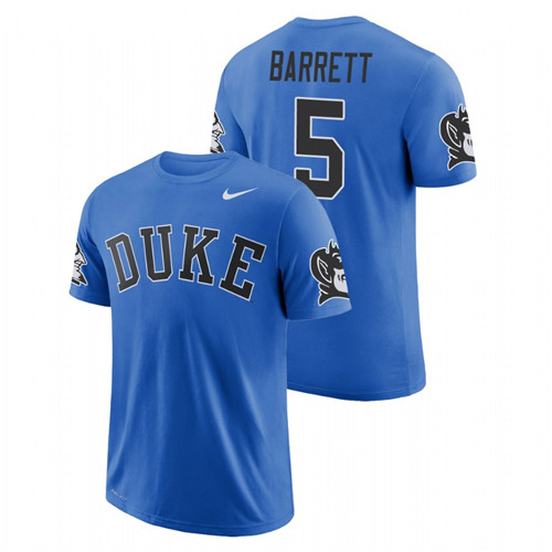 Men's College Basketball #5 RJ Barrett Duke Blue Devils Performance Royal School Wordmark T-Shirt