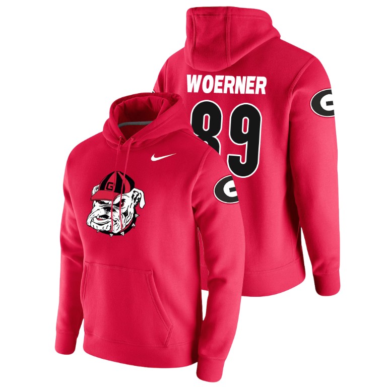 Men's College Football #89 Charlie Woerner Georgia Bulldogs Pullover Red Vault Club Hoodie