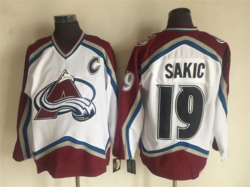 Men's Colorado Avalanche #19 Joe Sakic White CCM Throwback Jersey Stitched
