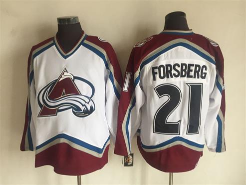 Men's Colorado Avalanche #21 Peter Forsberg White CCM Throwback Jersey Stitched