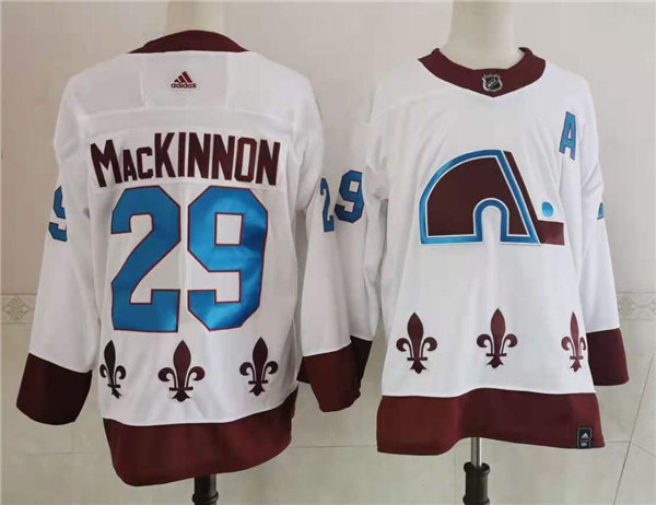 Men's Colorado Avalanche #29 Nathan MacKinnon Adidas White 2021 Season Reverse Retro Jersey Stitched