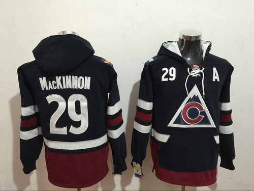 Men's Colorado Avalanche #29 Nathan MacKinnon NEW Navy Blue Stitched NHL Old Tim Hockey Hoodie Stitched