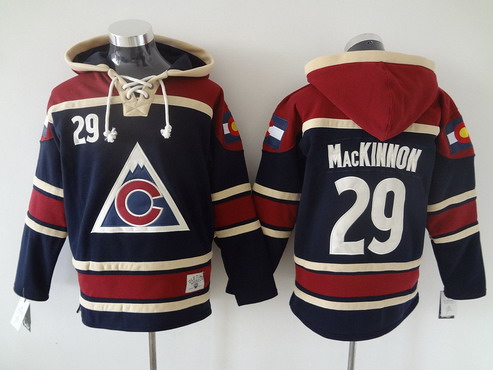 Men's Colorado Avalanche #29 Nathan MacKinnon Old Time Hockey 2015 Navy Blue Hoodie Stitched