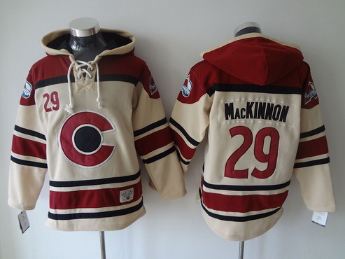 Men's Colorado Avalanche #29 Nathan MacKinnon Old Time Hockey Cream Hoodie Stitched