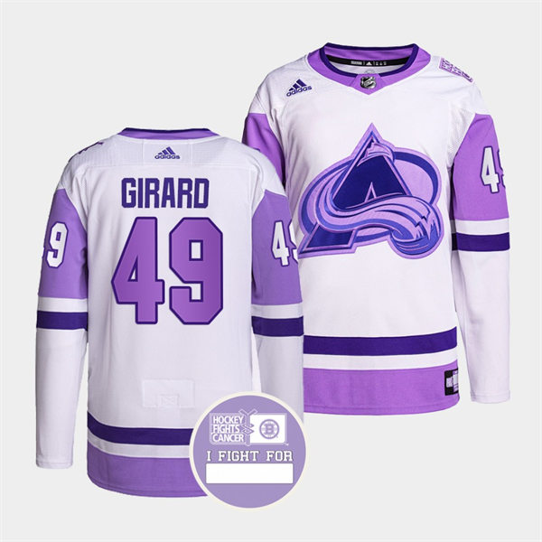 Men's Colorado Avalanche #49 Sam Girard 2021-22 White Purple Hockey Fights Cancer Primegreen Jersey Stitched