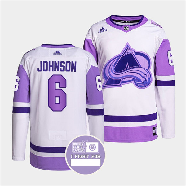 Men's Colorado Avalanche #6 Erik Johnson 2021-22 White Purple Hockey Fights Cancer Primegreen Jersey Stitched