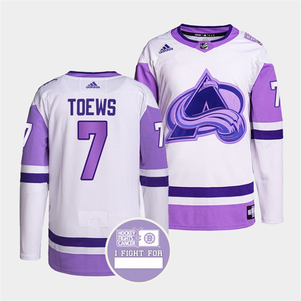 Men's Colorado Avalanche #7 Devon Toews 2021-22 White Purple Hockey Fights Cancer Primegreen Jersey Stitched