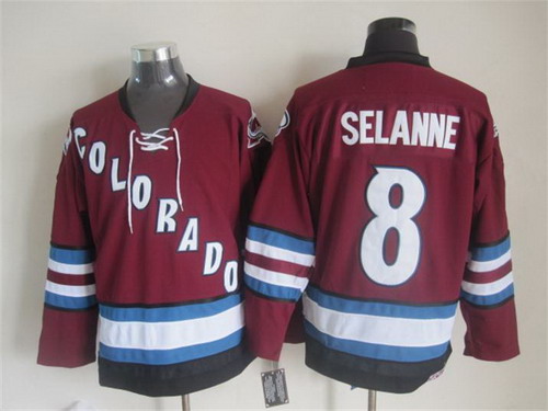 Men's Colorado Avalanche #8 Teemu Selanne 2001-02 Red CCM Vintage Throwback Jersey Stitched
