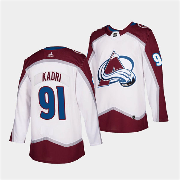 Men's Colorado Avalanche #91 Nazem Kadri 2022 White Away Premier Player Jersey Stitched