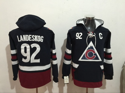 Men's Colorado Avalanche #92 Gabriel Landeskog NEW Navy Blue Stitched NHL Old Tim Hockey Hoodie Stitched