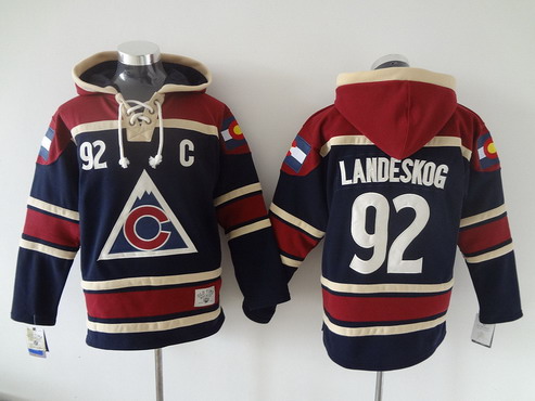 Men's Colorado Avalanche #92 Gabriel Landeskog Old Time Hockey 2015 Navy Blue Hoodie Stitched