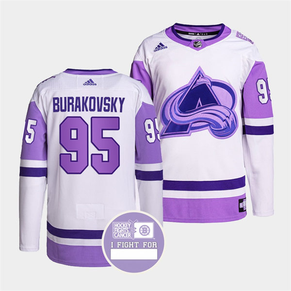 Men's Colorado Avalanche #95 Andre Burakovsky 2021-22 White Purple Hockey Fights Cancer Primegreen Jersey Stitched