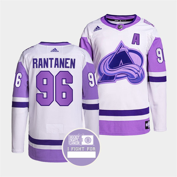 Men's Colorado Avalanche #96 Mikko Rantanen 2021-22 White Purple Hockey Fights Cancer Primegreen Jersey Stitched